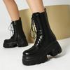 Krazing Pot PU Autumn Winter Shoes Flat Platform Super Size Motorcycle Boots Round Toe Keep Warm lace up Size 44 Ankle Boots