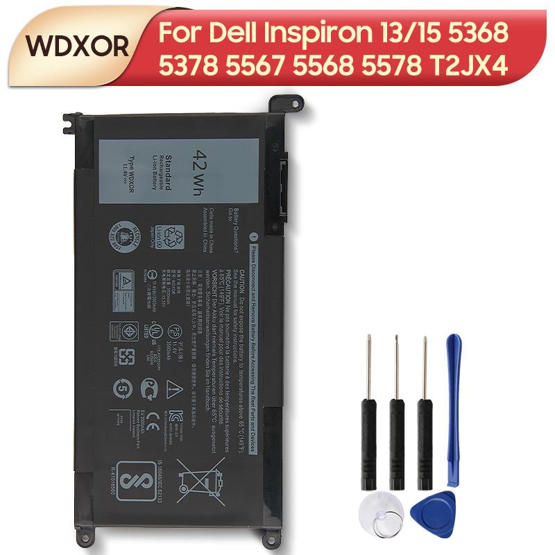 Rechargeable Lithium Battery For Dell Inspiron 13 5368 5378 7368 15 5567 5568 5578 T2JX4 WDXOR Series WDXOR P61F001 Laptop Battery 42Wh