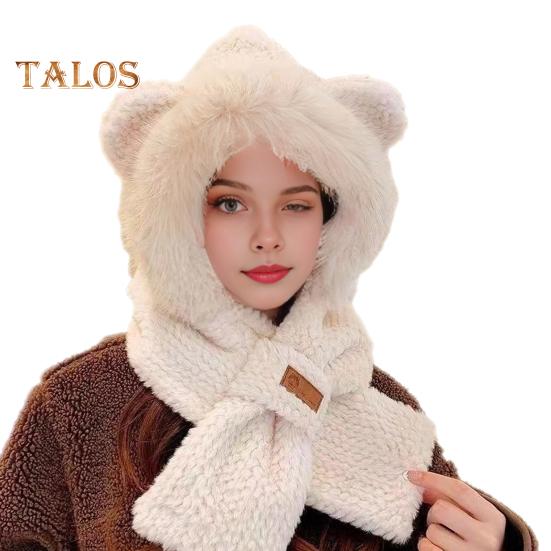 

Женская зимняя интегрированная шапка и шарф из толстого флиса, теплая, с рисунком лисы, ветрозащитная, полная защита для путешествий на свежем воздухе, для занятий сноубордом в холодную погоду белый