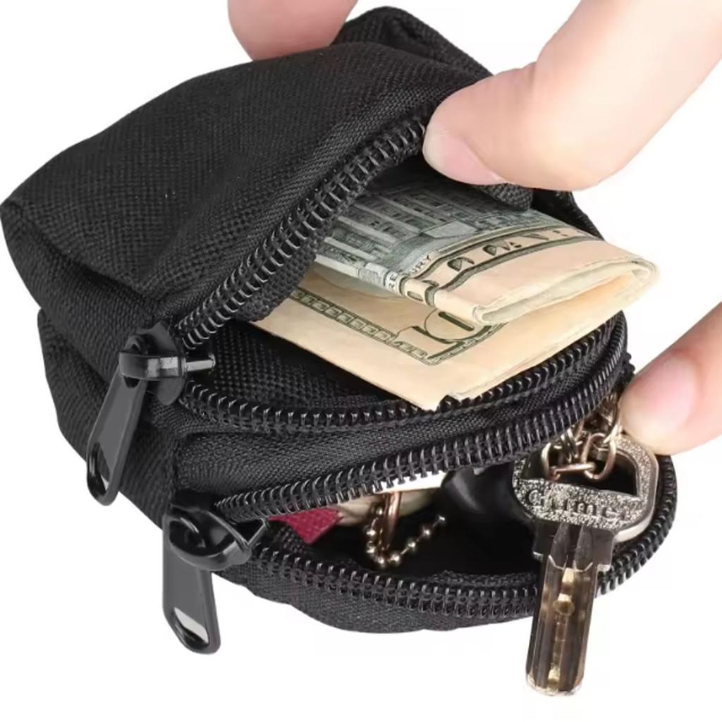 1pc-Nylon Double Zipper Pocket Coin Purse Men Outdoor Pouch Lightweight Small Card Holder Keys Storage Belt Waist Bag