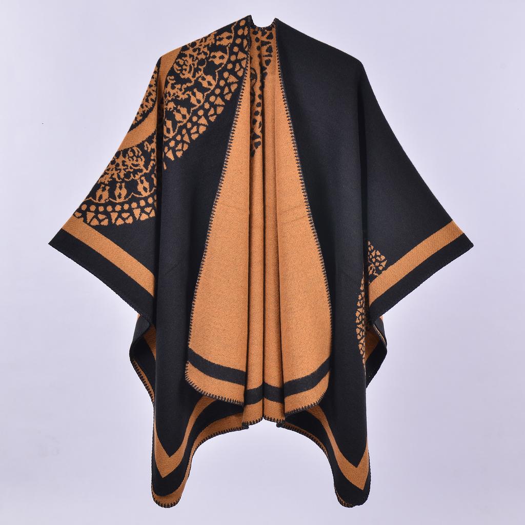 Solid Color Imitation Cashmere Large Split Shawl, Popular, Warm Monochrome Cape, Plain Cape