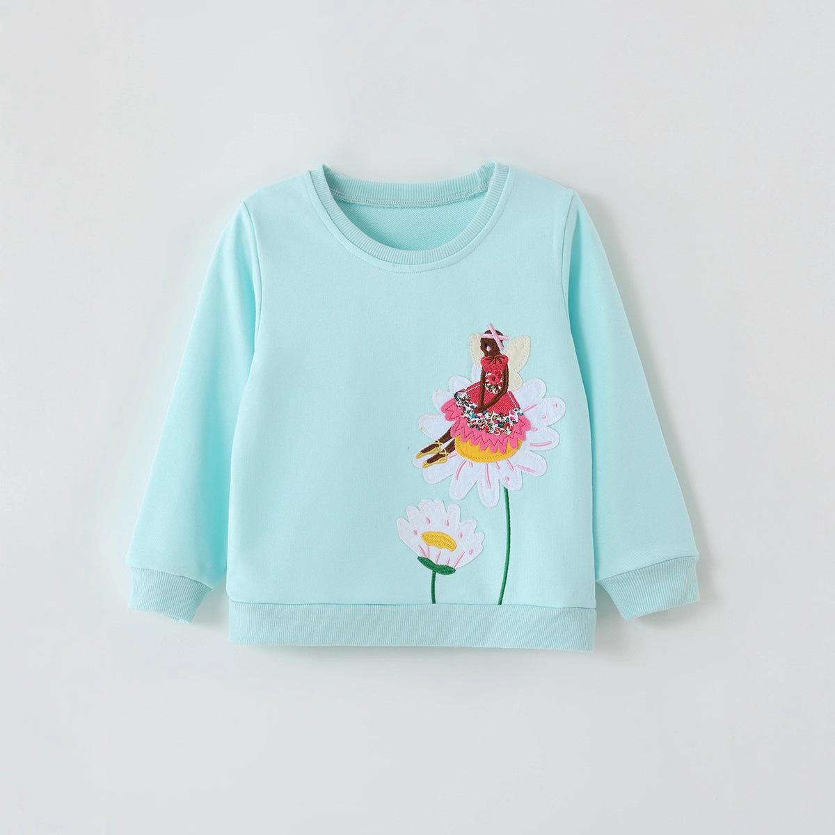 

Осенний хлопковый свитшот с вышивкой для девочек, с круглым вырезом горловины - Пуловер с коротким рукавом 120cm (6Y) изумрудный