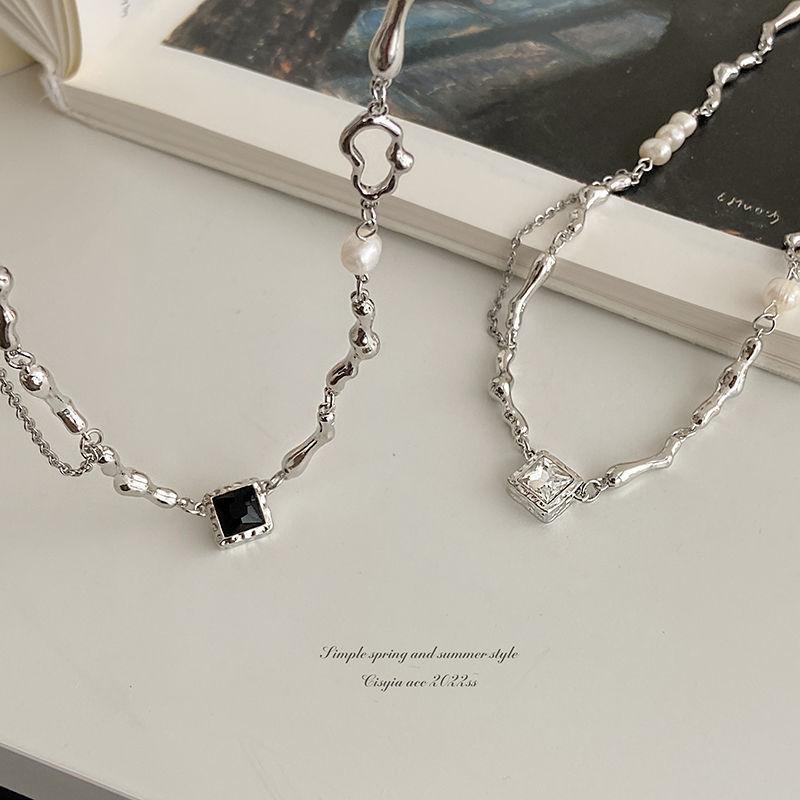 Sweet Cool Freshwater Pearl Zircon Necklace Female Hip Hop Sweet Cool Hottie Premium Design Sense Niche Clavicle Chain