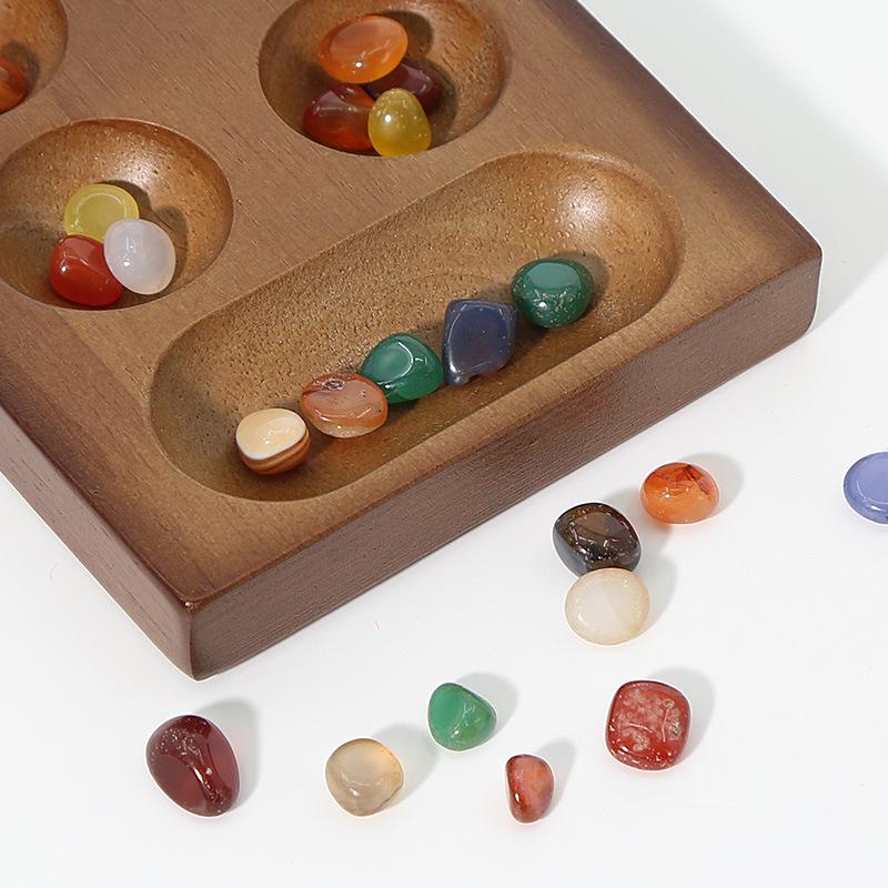 Youmai Wooden African Gem Checkers: Educational Board Game with Storage Box