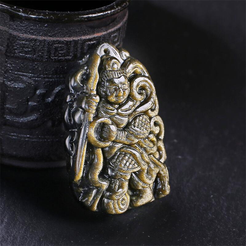 Nezha Gold Obsidian Pendant: Mighty Third Prince & Great General