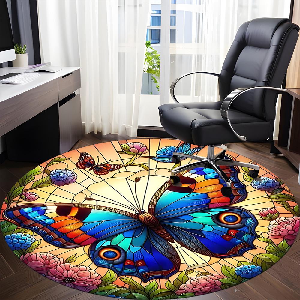1pc Butterfly Floral Art Chair Carpet for Office, Round Non Slip Durable Large Size Office Carpet, Suitable for Office