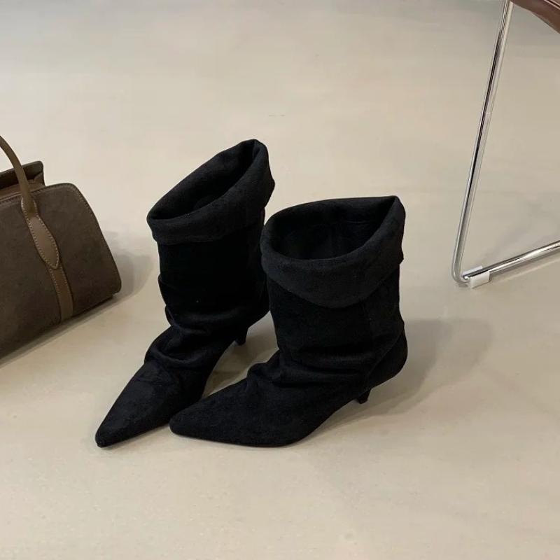 Aneikeh 2026 Winter Fashion Thin Low Heel Pointed Toe Women Ankle Boots Ladies SHort Modern Shoes Party Pumps Botas Mujer