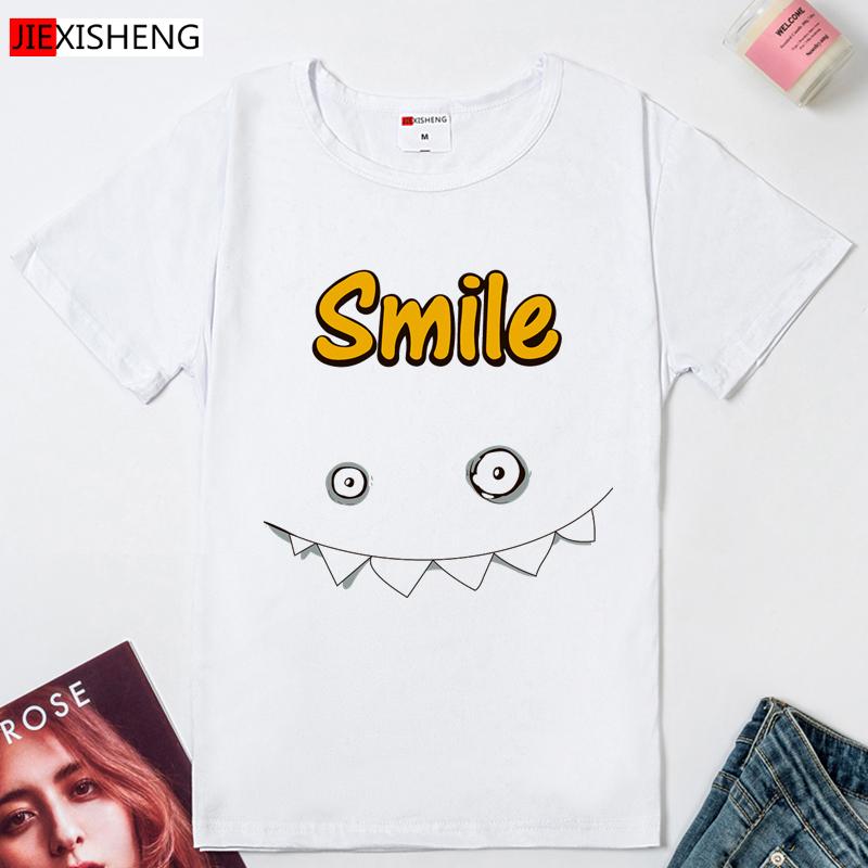 

Funny Smile Print Women T Shirt Fashion Summer Harajuku T-Shirt Short Sleeve Round Neck Woman Tshirt Top XXXL білий