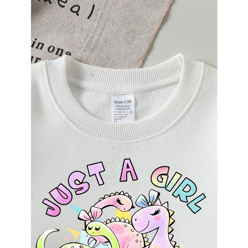 Girls' Soft Crewneck Sweatshirt, Just a Girl Who Loves Dinosaurs Print with Cute Creative Design, Casual All-Match for Fall Winter, Ideal Holiday Gift