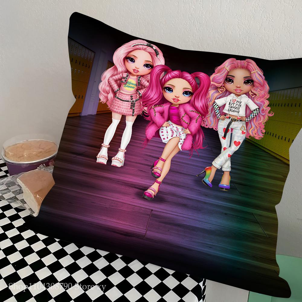 Anime Rainbow High Doll Pillow Case Fashion Square Pillowcase Bedroom Sofa Room Ins Decoration Leisure Cushion Cover 40x40