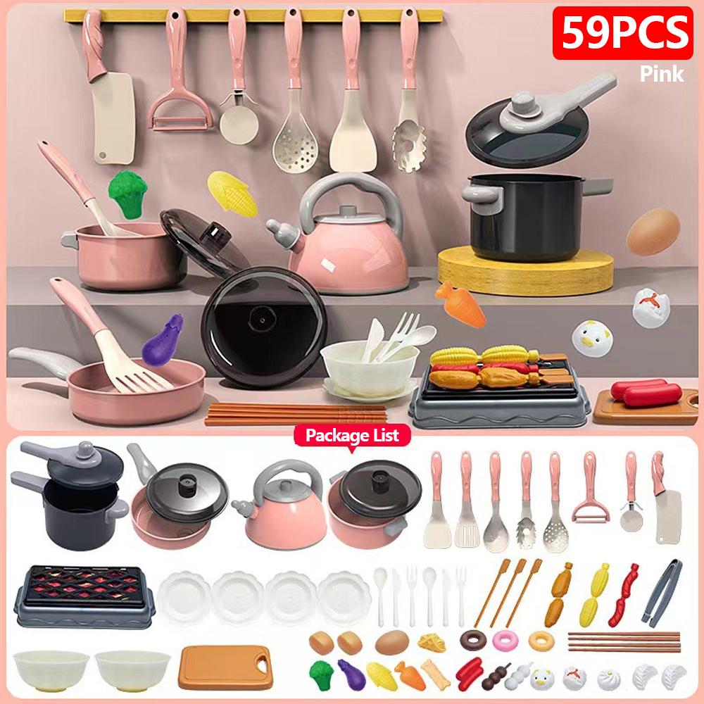 

Kids Play Kitchen Toys Set Mini 92/69/59 PCS Pretend Cooking Food with Pots Pans Utensils for Toddlers Girls Boys Children Gift