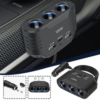 120W Autoladegerät-Adapter 3 Steckdosen 12V 24V Auto Zigarettenanzünder Verteiler Dual USB Auto Schnellladeadapter