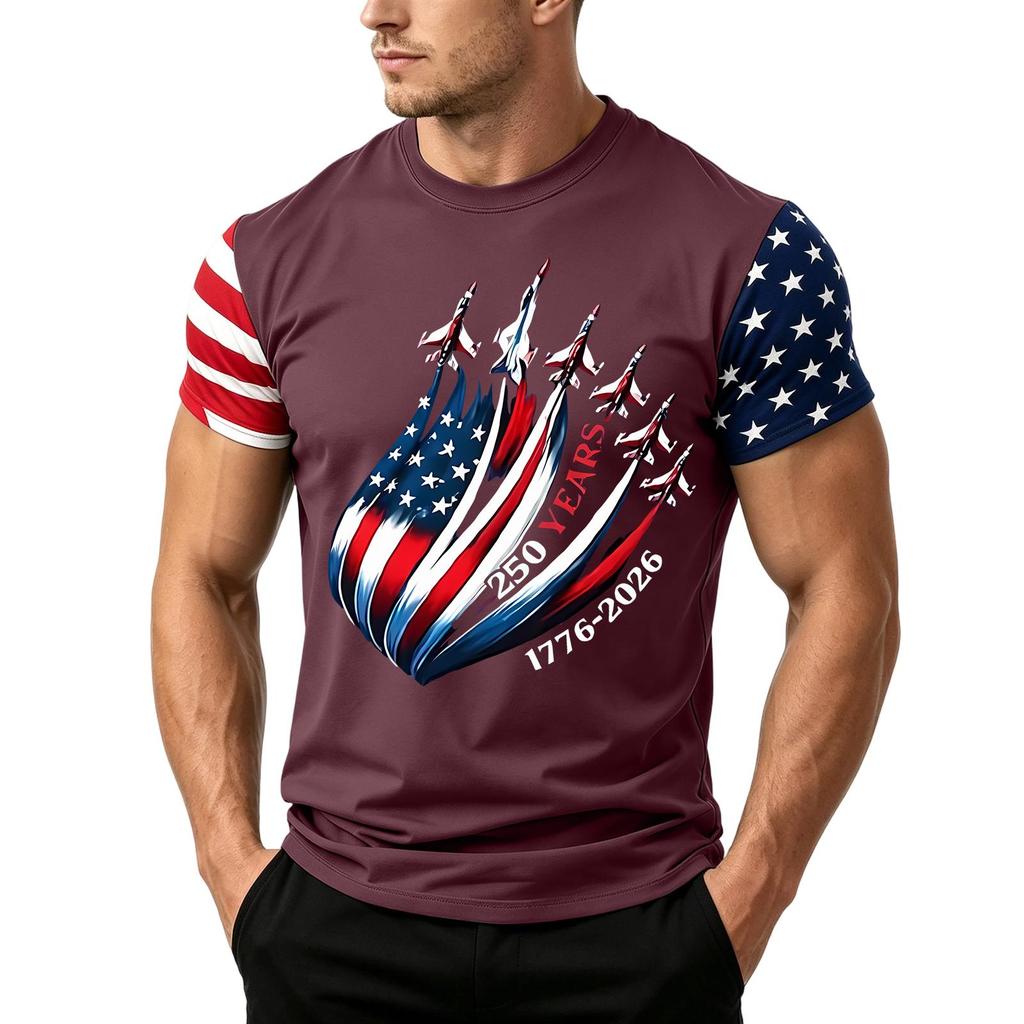 Men's Independence Day Flag Print Short Sleeve T-Shirt, Loose Casual Daily Summer Tops