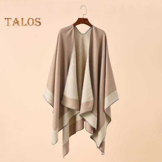 Women Warm Shawl Wrap Fall Winter Double-Sided Open Front Cape with Color Contrast Multiple Ways to Wear Poncho Sweater