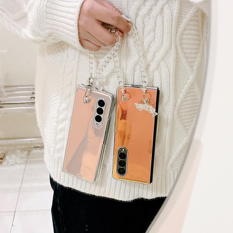 3d kryształowy niedźwiedź przenośna bransoletka z koralików etui na telefon do Samsung Galaxy Z Fold 3 5g Laser Dazzle twarda przezroczysta okładka