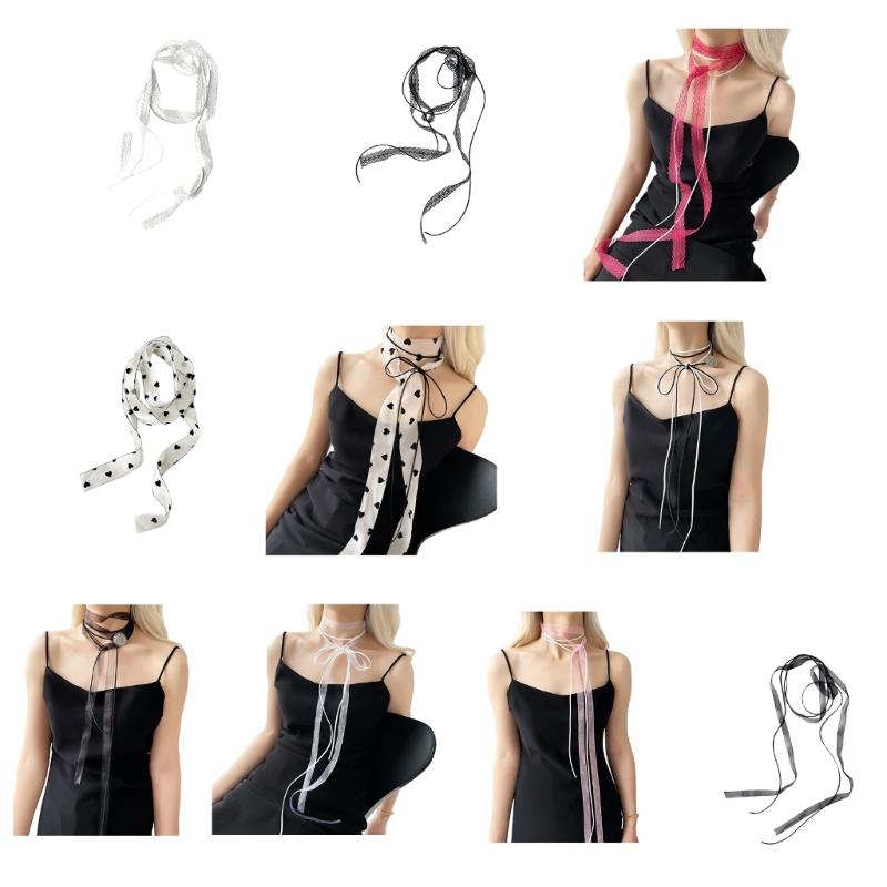 Lace Scarf for Women Long Skinny Belt Necktie Neck Scarf Girls Photo Props Long Neckerchief Skinny Scarf Necktie