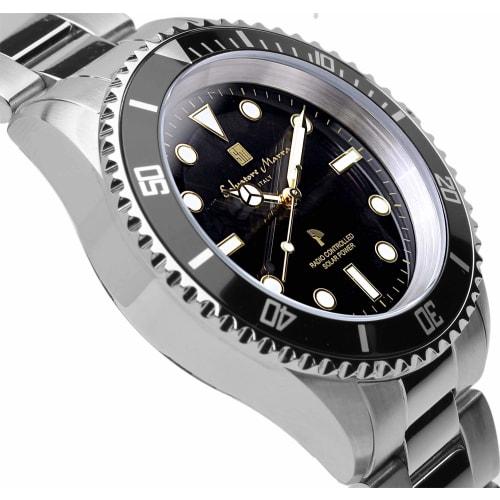 Salvatore Marra Men's Watch, Radio-Controlled Solar, 10 ATM Water Resistant, Italian Brand, Black and Gold, SM22110-SSBKGD