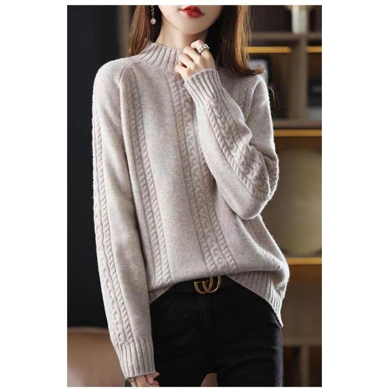 

Однотонная простая модная универсальная вязаная базовая рубашка женская осенне-зимняя новинка полуводолазка пуловер свитер с толстым верхом one size fits all хаки