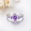 With Certificate 100% 925 Silver Purple Zircon Crystal Rings for Women Lovely Heart Shape Jewelry Romantic Valentine's Day Gift
