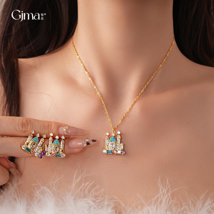 French court style zircon geometric castle earrings stud earrings exquisite personality earrings