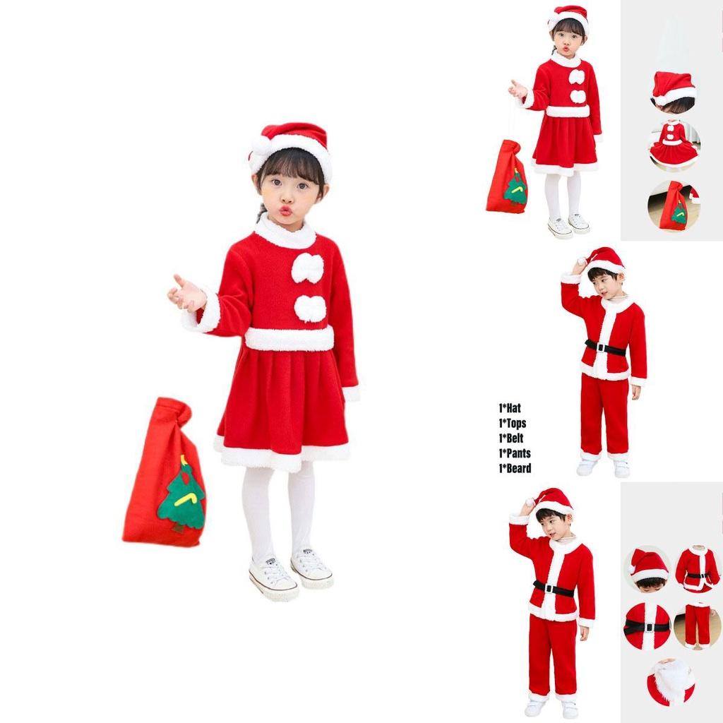 Unisex Children's Christmas Clothing High-quality Polyester Fiber Santa Claus Costume For Performances Available In Both Boys And Girls Styles