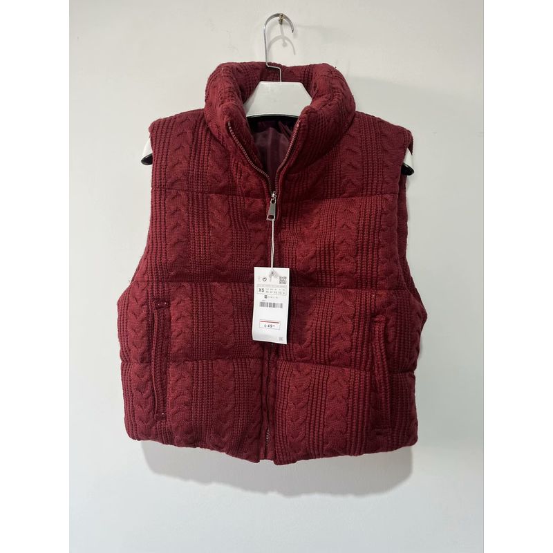 Fall and Winter New Women's Clothing Fashion Style Stand Collar Sleeveless Zipper Ornament Short Knitting Cotton-Padded Jacket Vest 6318224