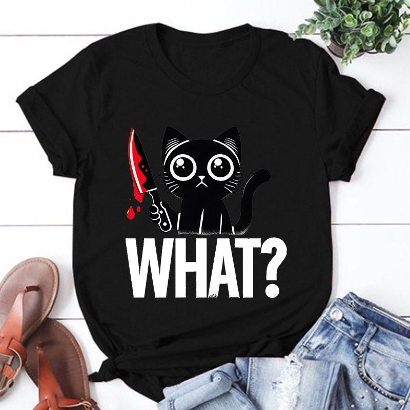 New Cat What Printed T Shirt Women Men Teens Fashion Hip Hop Harajuku Casual Short Sleeve Tops Tees