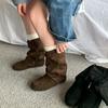 2025 Frühling und Herbst Damen Wildleder Runde Spitze Flacher Boden Temperament Innere Höhenerhöhung 3CM Ein Pedal Stiefel Rauchrohrstiefel