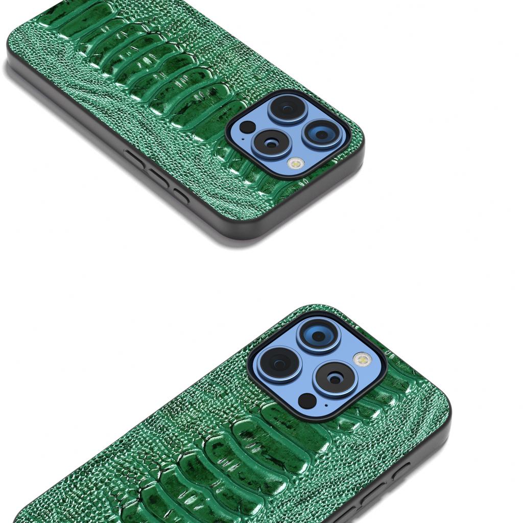 ABEEL For iPhone 16 Pro Max Case Crocodile Texture Genuine Cow Leather+TPU+PC Phone Cover