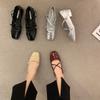 Coarse Heel Crossed Silver Mary Jane Square Head Single Shoes Women's Shoes 2025 New Spring Evening Gentle Flat Shoes