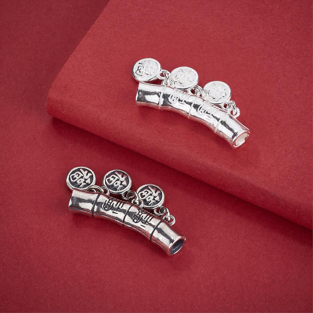 S925 Sterling Silver Chinese Bamboo Fu Pendant for DIY Jewelry