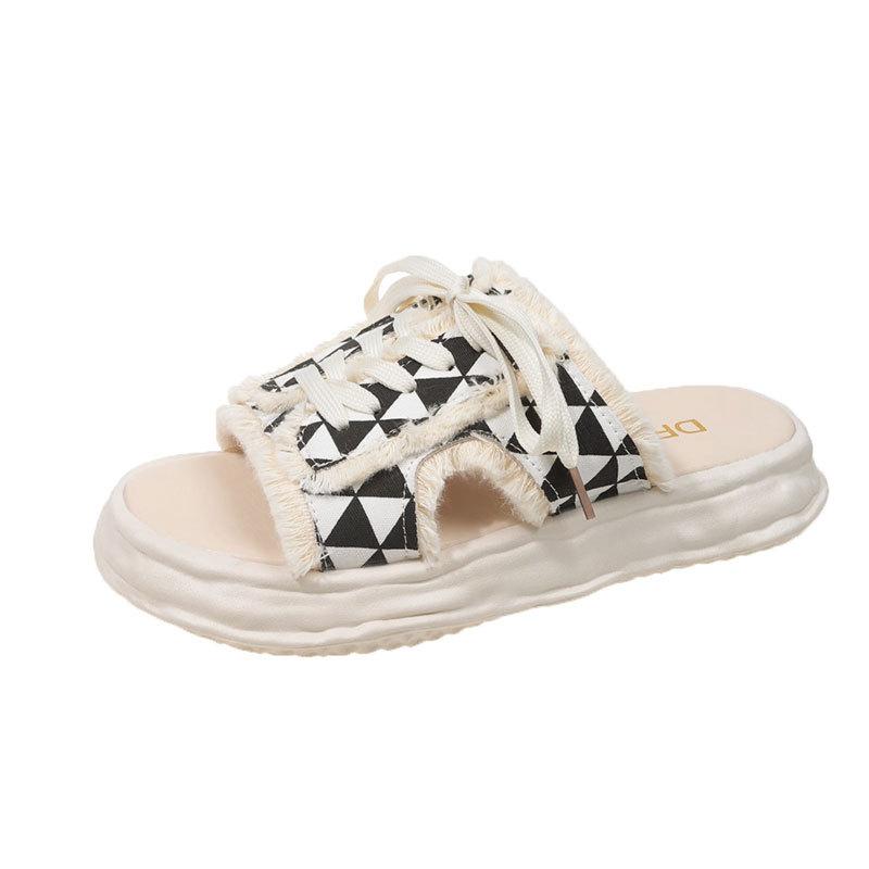Dissolved thick-soled canvas slippers women's summer wear 2025 new fashion Internet celebrity explosion lazy high-end sandals