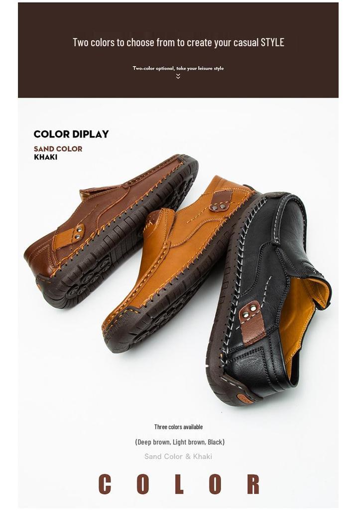 Men's Handmade Stitching Low-Top Loafers - Slip-on Casual Shoes with Soft Sole, Large Sizes Available.