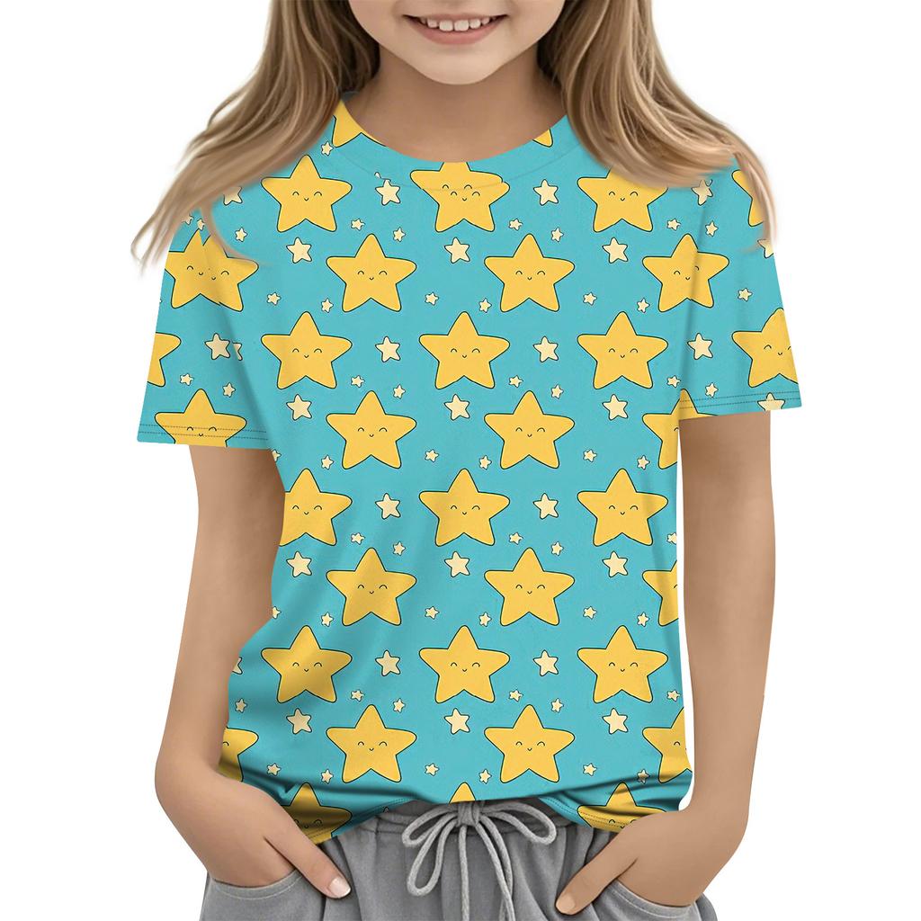 Kinder bedrucktes Rundhals Kurzarm Freizeit-T-Shirt