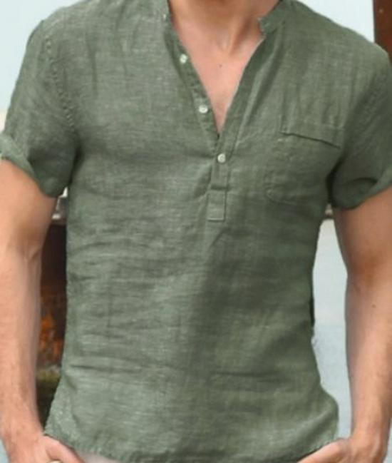 Pánská polokošile s polorozepnutým límcem ve stylu japonské streetové módy | Volný střih, krátký rukáv, klopy s pěti špičkami