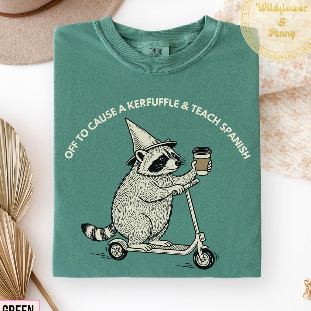 Comfort Colors Spanish Teacher Shirt, Off to Cause a Kerfuffle & Teach Spanish Tee, Spanish Teacher Gift, World Language Teacher