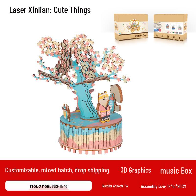 3D Wooden Music Box Puzzle: Handmade Educational Model Souvenir