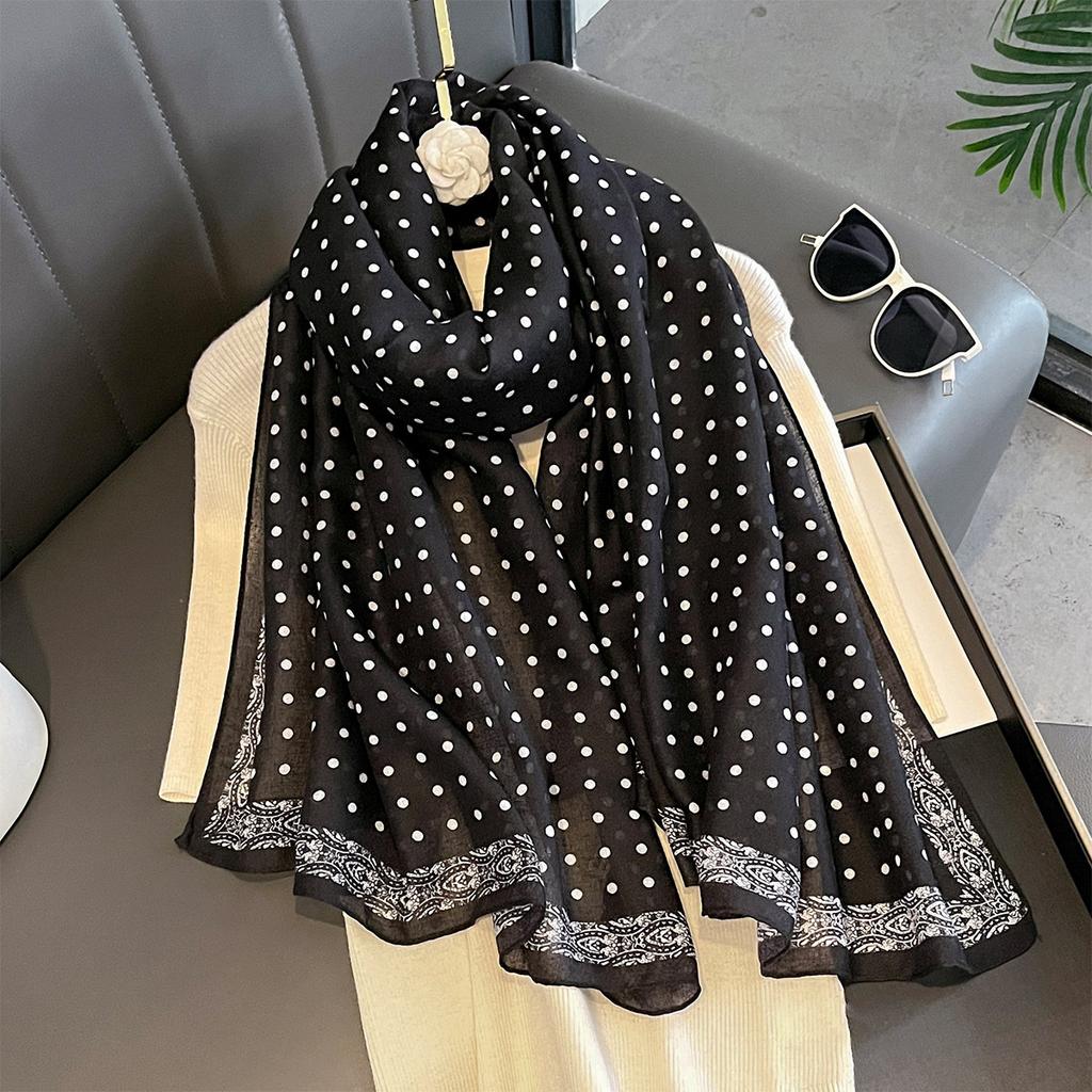 Luxury Polka Dot Scarf For Women Elegant Shawl Warps For Daily Wear Ladies Hijab Neckerchief Soft Stain Scarves For Travel Wear