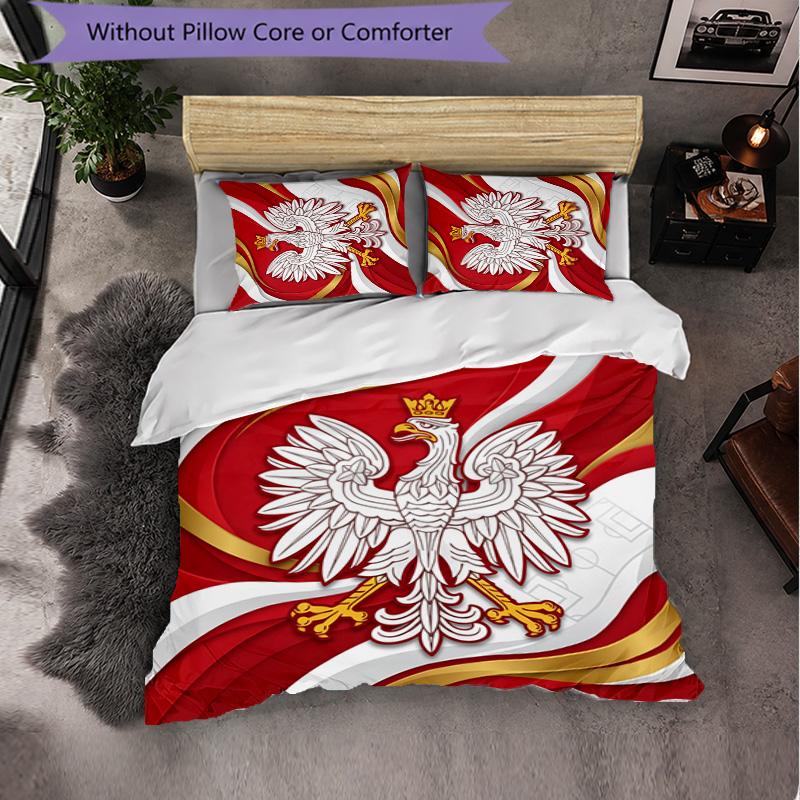 Poland Football Pattern 3 Pieces Bedding Set Soft Microfiber Duvet Cover with Pillow Cases for Bedroom