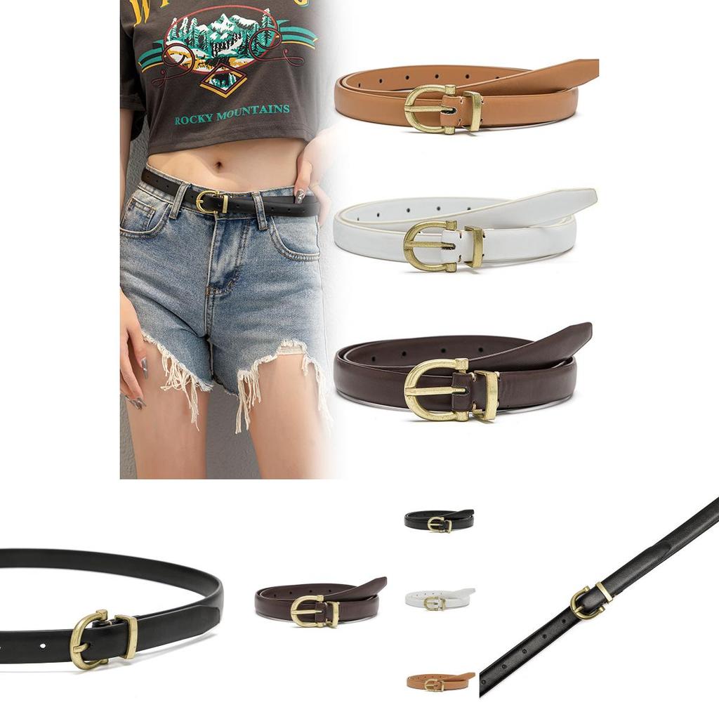 Trendy Women's Casual Pu Leather Belt With Vintage Gold Buckle For Everyday Wear