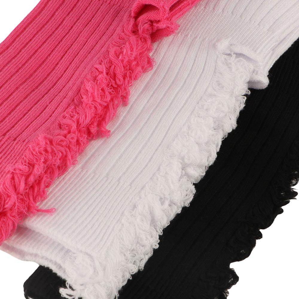 Distressed Solid Color Cotton Knit Gothic Hem Ribbed Beggar Socks Ripped Socks Summer Stockings