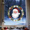 Indoor Outdoor Decorations Christmas Window Clings, Cute Santa Claus Wreath Sticker, Cartoon Holiday Glass Decals Static Decal for Office Shop Winter