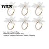 Elegant Napkin Holder 6Pcs White Lotus Rings, Chiffon Flower Metal Ring Holders, Faux Light Luxury Dining Accessory Pearl Dinner Rings for
