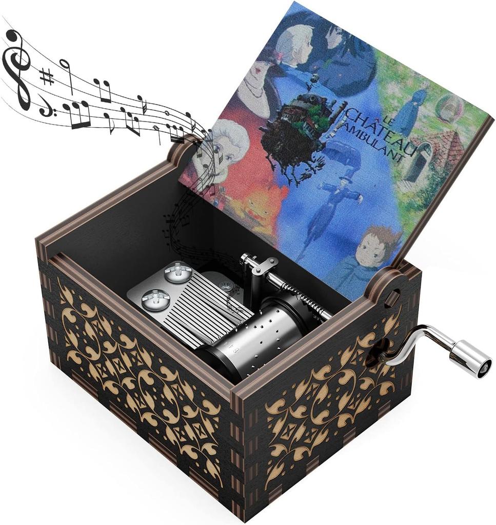 Howl's Moving Castle Wood Music Box Anime Theme Music Merry Go Round of Life Wooden Hand Cranked Musical Boxes New Year Birthday Gift Black Castle