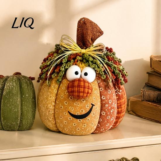Unique Handmade Gifts for Autumn Harvest Whimsical Patchwork Pumpkin, Pumpkin Table Decor, Cute Smiling Face Fabric Decor Cloth Tabletop Mantel Shelf