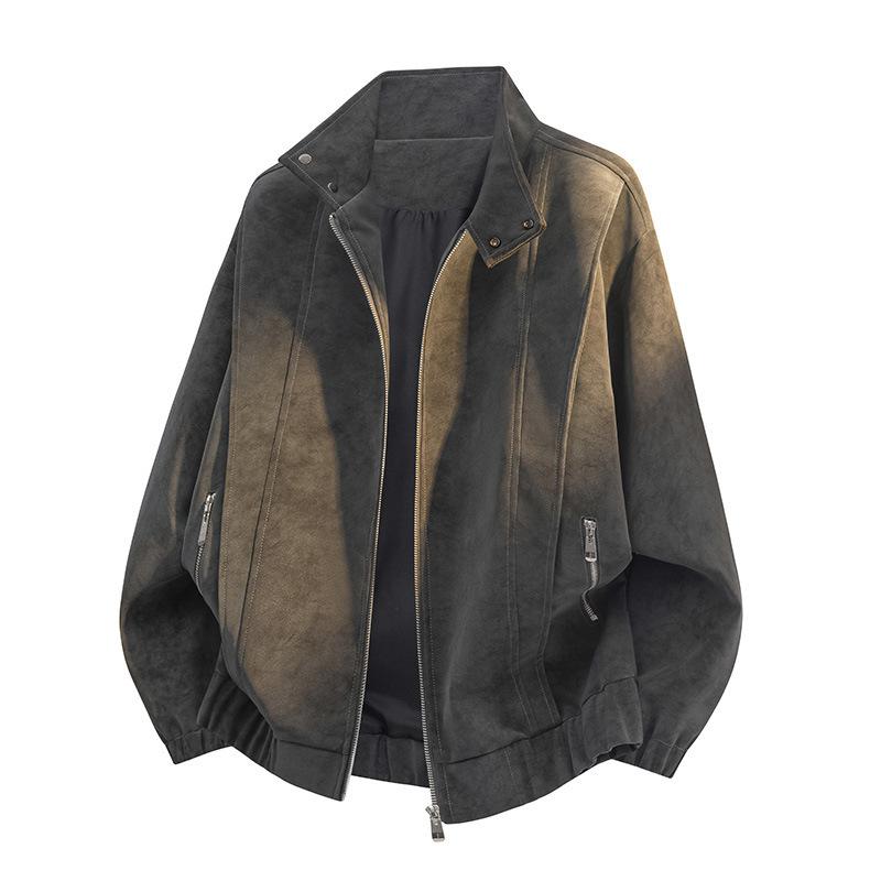 Large Size Jacket for Men's PU Leather Jacket for Men's Suede Fat Man's Stand-up Collar Jacket for Men's Loose Korean Style Light