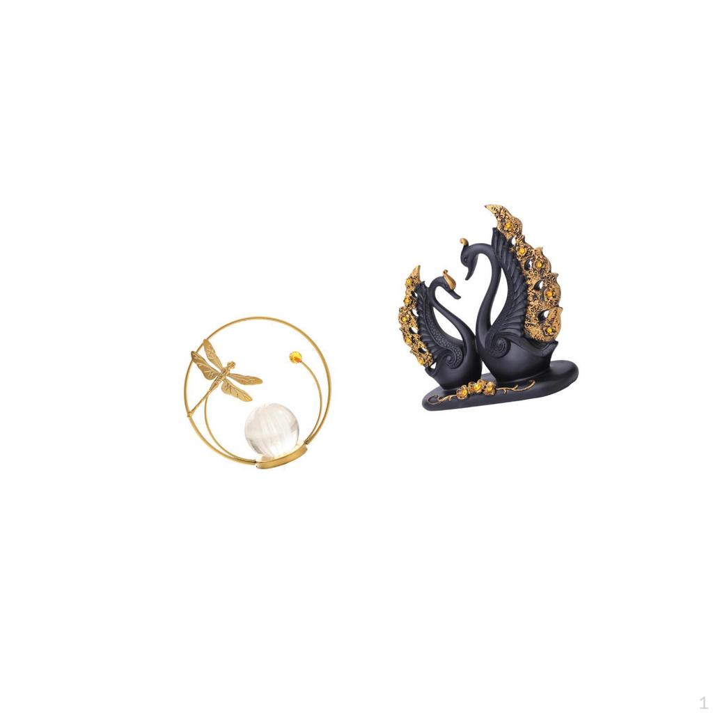 Crystal Ball Swan Sculpture Metal Resin Figurine Desk Ornament Statue Stand for Hallway Fireplace