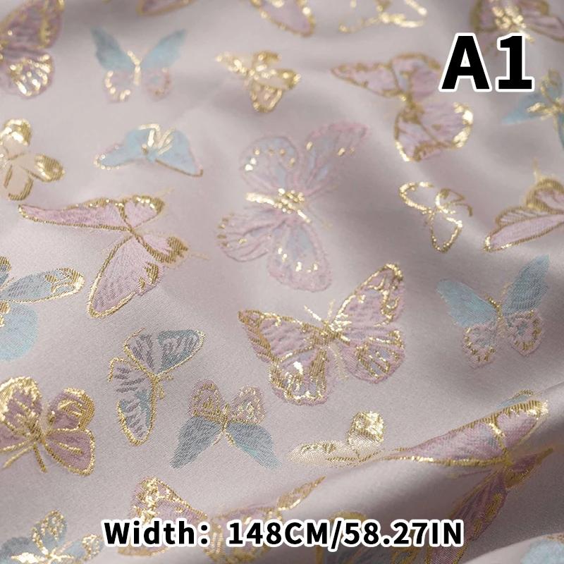 

1M Chinese Style Butterfly Jacquard Women s Dress Decorative Fabric National Style Vest Curtain Cream Style Yarn-dyed Fabric 1M