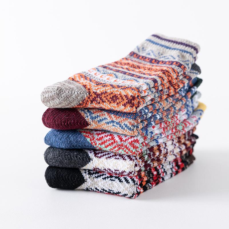 5 Pairs of Men's Autumn and Winter New Folk Wind Thickened Warm Rabbit Wool Tube Socks