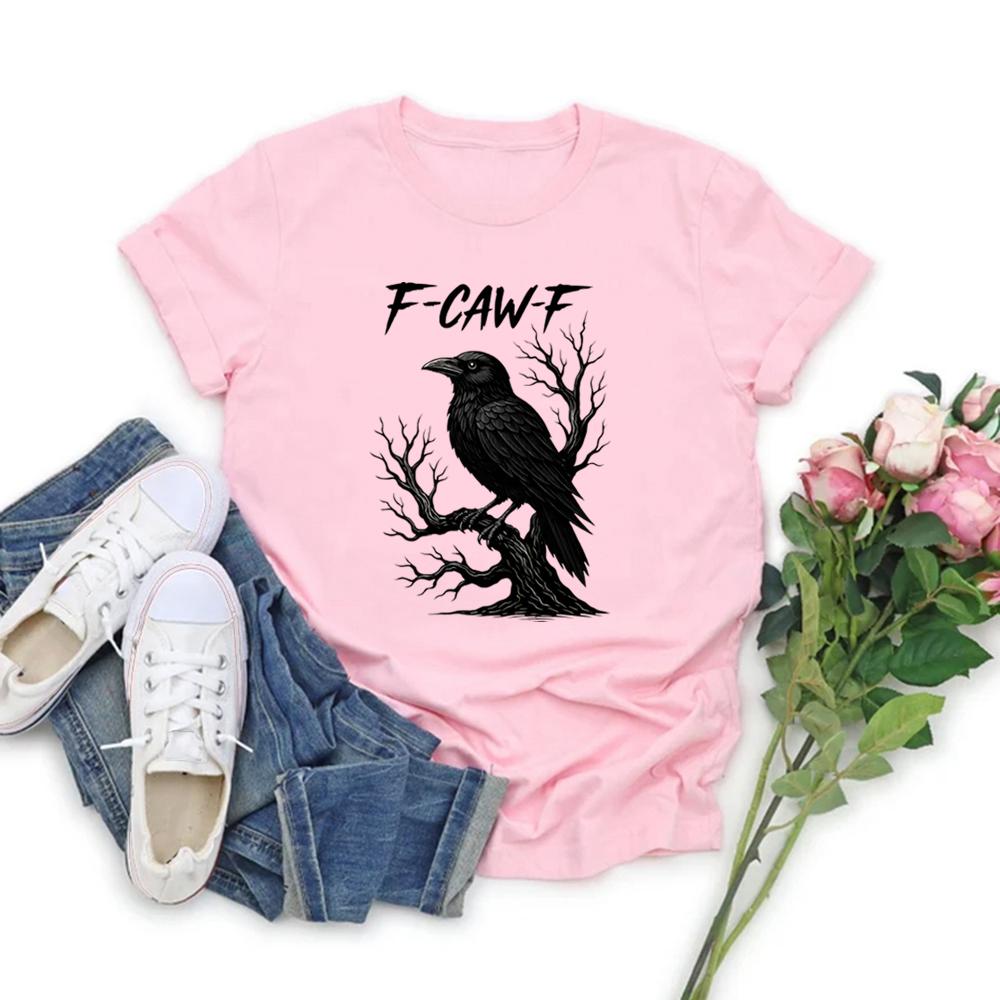 F-Caw-F Funny Crow T Shirt Black Crow Moonlit Raven Unisex T-shirt Short Sleeve Graphic T Shirts Funny Sassy Raven Lover Gift